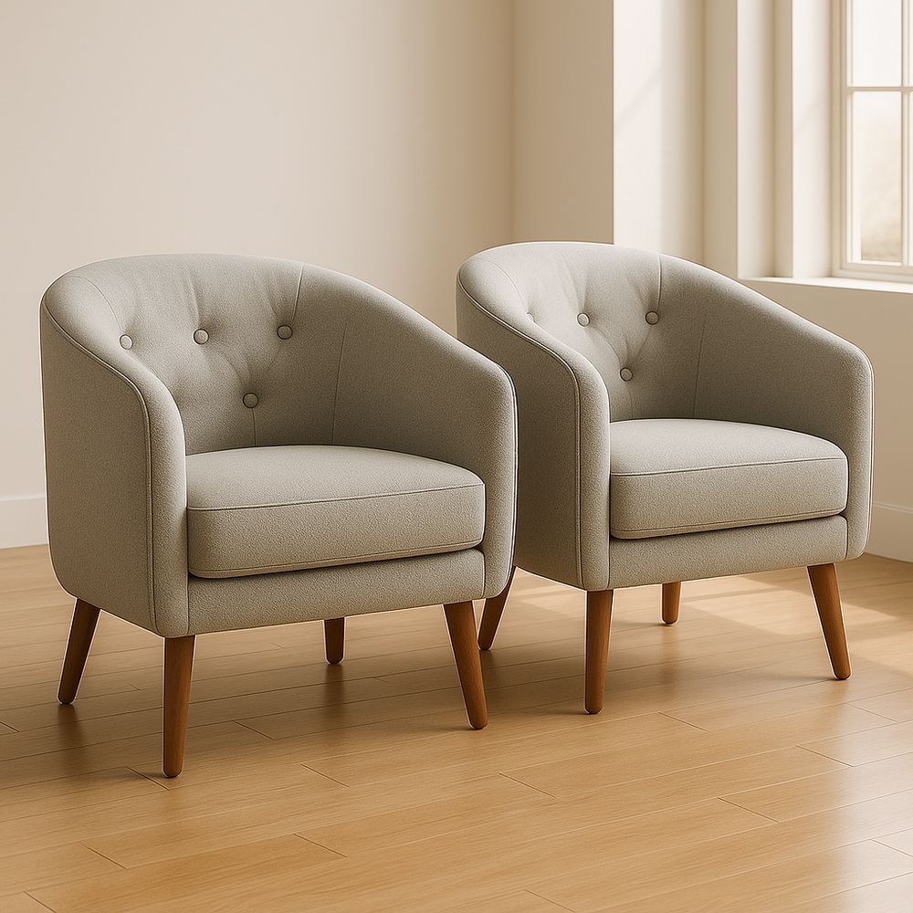 Set 2 Poltrone in Tessuto Grigio con Gambe in Legno-Arctilumi