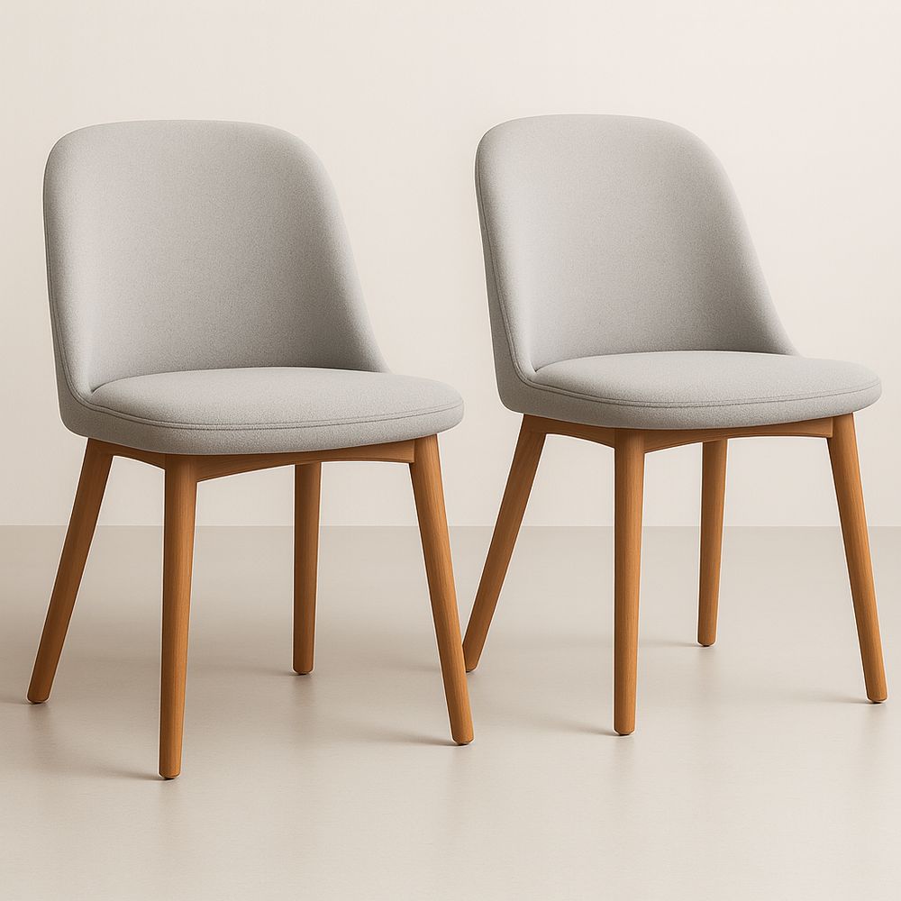 Set di 2 Sedie in Tessuto Grigio Chiaro e Legno 46x52x82 cm-Arctilumi