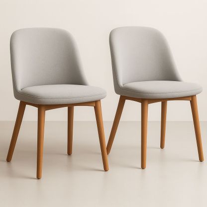 Set di 2 Sedie in Tessuto Grigio Chiaro e Legno 46x52x82 cm-Arctilumi