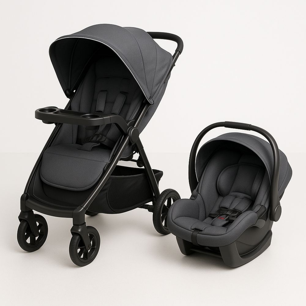 Set Passeggino e Seggiolino Auto Nero Poliestere-Arctilumi