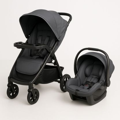 Set Passeggino e Seggiolino Auto Nero Poliestere-Arctilumi