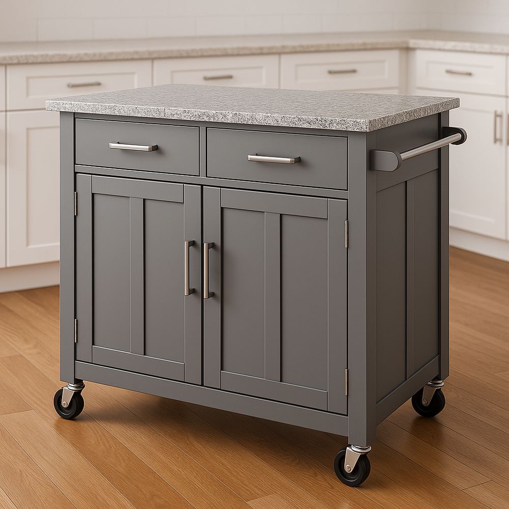 Carrello da Cucina in MDF con Ripiano in Pietra Composita Grigio-Arctilumi