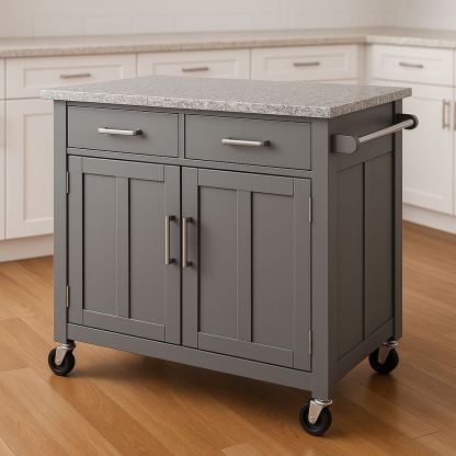 Carrello da Cucina in MDF con Ripiano in Pietra Composita Grigio-Arctilumi