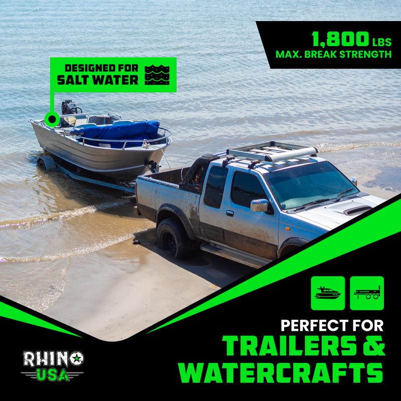 Rhino USA Retractable Boat Trailer Tie Down Straps 2PK – Durable (2in x 43in) Trailer Mount Transom Straps for Boat, Jet Ski – Stainless Steel – Salt Water Compatible