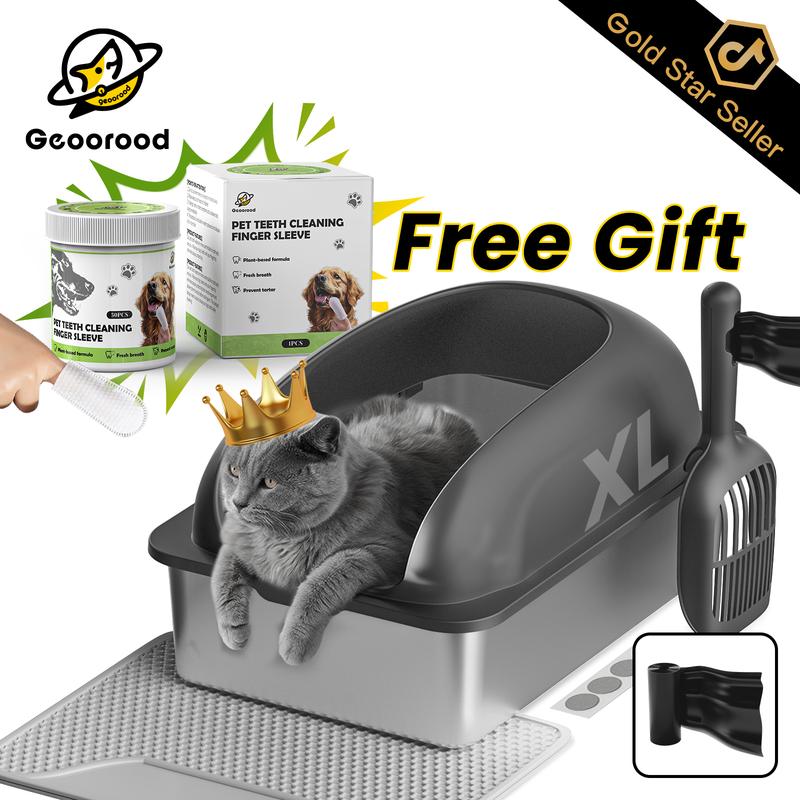 【Geoorood】Geoorood XXL Cat Litter Box Stainless Steel 20L with Lid,  XL Large Metal Litter Box High Sided Design,Anti-Urine Leakage, Include Cat Mat & Litter Scoop, NeverAbsorbsOdors, EasyCleaning, Non-Sticky#TikTokShopBlackFriday&CyberMonday