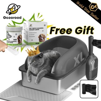 【Geoorood】Geoorood XXL Cat Litter Box Stainless Steel 20L with Lid,  XL Large Metal Litter Box High Sided Design,Anti-Urine Leakage, Include Cat Mat & Litter Scoop, NeverAbsorbsOdors, EasyCleaning, Non-Sticky#TikTokShopBlackFriday&CyberMonday