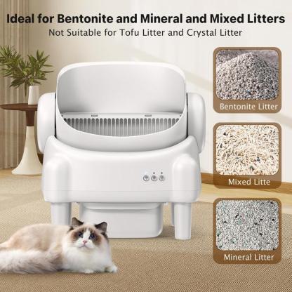 Self Cleaning Cat Litter Box,Open Top Automatic Litter Box with App Control for Multiple Cats, Safety Sensors Protection, Odor Control Includes 2 roll Liners,Large Waste Bin, Cream White