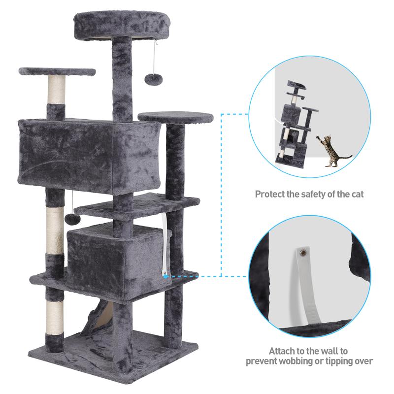 55" Multi-Tier Cat Tree Condo with Plush Perches, Sisal Scratching Posts, and 2 Cozy Hideaways