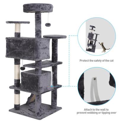 55" Multi-Tier Cat Tree Condo with Plush Perches, Sisal Scratching Posts, and 2 Cozy Hideaways