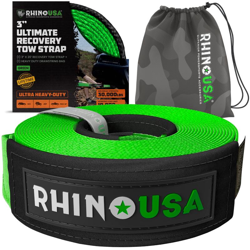 Rhino USA Recovery Tow Strap (3" x 20') 31,518lb Break Strength - Heavy Duty Emergency Recovery Strap Tow Rope for Offroad 4x4 Use for Truck, UTV, ATV Car Accessories