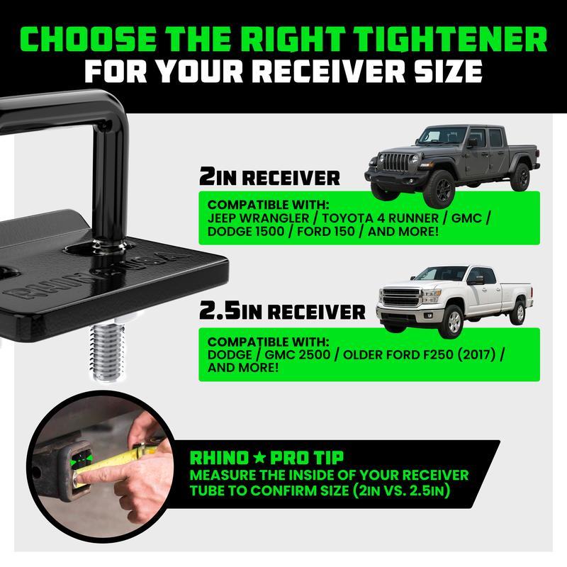 Rhino USA Hitch Tightener Anti-Rattle Clamp - Heavy Duty Steel Stabilizer for 2" and 2.5 inch Hitches - Protective Anti-Rust Coating