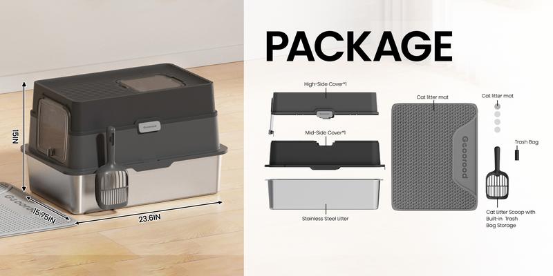 【Geoorood】Geoorood XXL Cat Litter Box Stainless Steel 20L with Lid, XL Large Metal Litter Box High Sided Design,Anti-Urine Leakage, Include Cat Mat & Litter Scoop, NeverAbsorbsOdors, EasyCleaning, Non-Sticky#TikTokShopBlackFriday&CyberMonday 【Geoorood】Geoorood XXL Cat Litter Box Stainless Steel 20L with Lid, XL Large Metal Litter Box High Sided Design,Anti-Urine Leakage, Include Cat Mat & Litter Scoop, NeverAbsorbsOdors, EasyCleaning, Non-Sticky#TikTokShopBlackFriday&CyberMonday