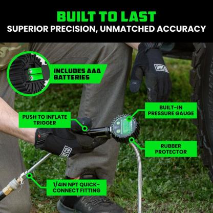 Rhino USA Digital Tire Pressure Gauge with Inflator (0-200 PSI) - Heavy Duty Air Chuck and Compressor Accessories ANSI Grade B40.1 Accuracy Pump Performance