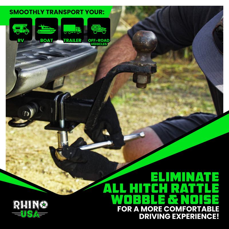 Rhino USA Hitch Tightener Anti-Rattle Clamp - Heavy Duty Steel Stabilizer for 2" and 2.5 inch Hitches - Protective Anti-Rust Coating