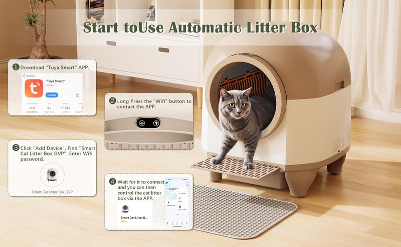 Warcat Smart Low-Noise Auto-Cleaning Litter Box 90L Self Cleaning Cat Litter Box APP-Controlled via 2.4G WiFi with 10 Smart Sensors, Safety Protection, Easy Maintenance, Easy Setup & Clean TikTokShopBlackFriday