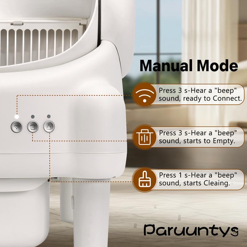 Paruuntys Self Cleaning Cat Litter Box,Open Top Automatic Litter Box with App Control for Multiple Cats, Safety Sensors Protection, Odor Control Includes 2 roll Liners,Large Waste Bin, Cream White