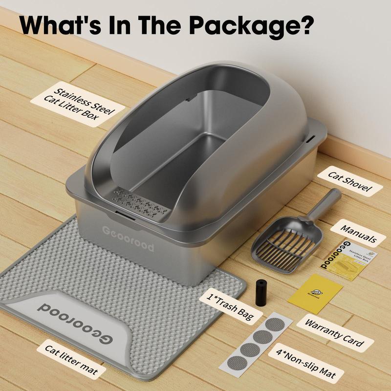 【Geoorood】Geoorood XXL Cat Litter Box Stainless Steel 20L with Lid,  XL Large Metal Litter Box High Sided Design,Anti-Urine Leakage, Include Cat Mat & Litter Scoop, NeverAbsorbsOdors, EasyCleaning, Non-Sticky#TikTokShopBlackFriday&CyberMonday