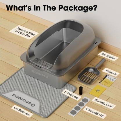 【Geoorood】Geoorood XXL Cat Litter Box Stainless Steel 20L with Lid,  XL Large Metal Litter Box High Sided Design,Anti-Urine Leakage, Include Cat Mat & Litter Scoop, NeverAbsorbsOdors, EasyCleaning, Non-Sticky#TikTokShopBlackFriday&CyberMonday
