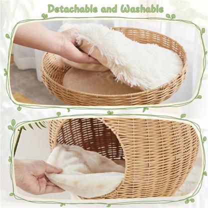 【Christmas Gift】54in Rattan Cat Tree Tower with Luxury Woven Condo, Clear Bowl, Washable Cushions, and Scratching Posts, Cat Furniture for Indoor Cats