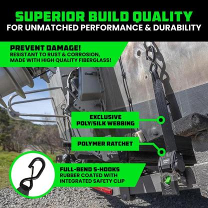 Rhino USA Retractable Boat Trailer Tie Down Straps 2PK – Durable (2in x 43in) Trailer Mount Transom Straps for Boat, Jet Ski – Stainless Steel – Salt Water Compatible