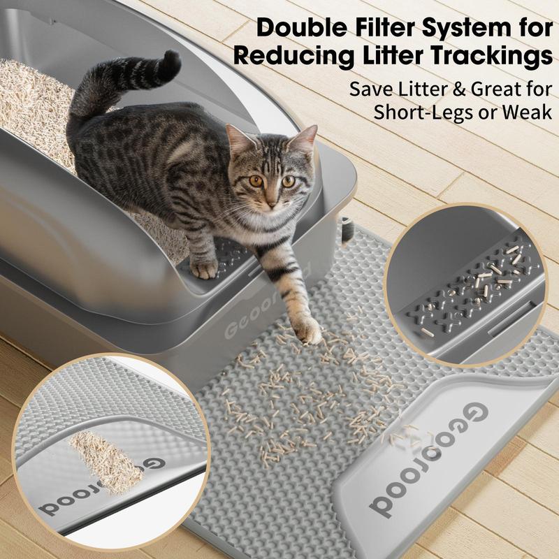 【Geoorood】Geoorood XXL Cat Litter Box Stainless Steel 20L with Lid,  XL Large Metal Litter Box High Sided Design,Anti-Urine Leakage, Include Cat Mat & Litter Scoop, NeverAbsorbsOdors, EasyCleaning, Non-Sticky#TikTokShopBlackFriday&CyberMonday
