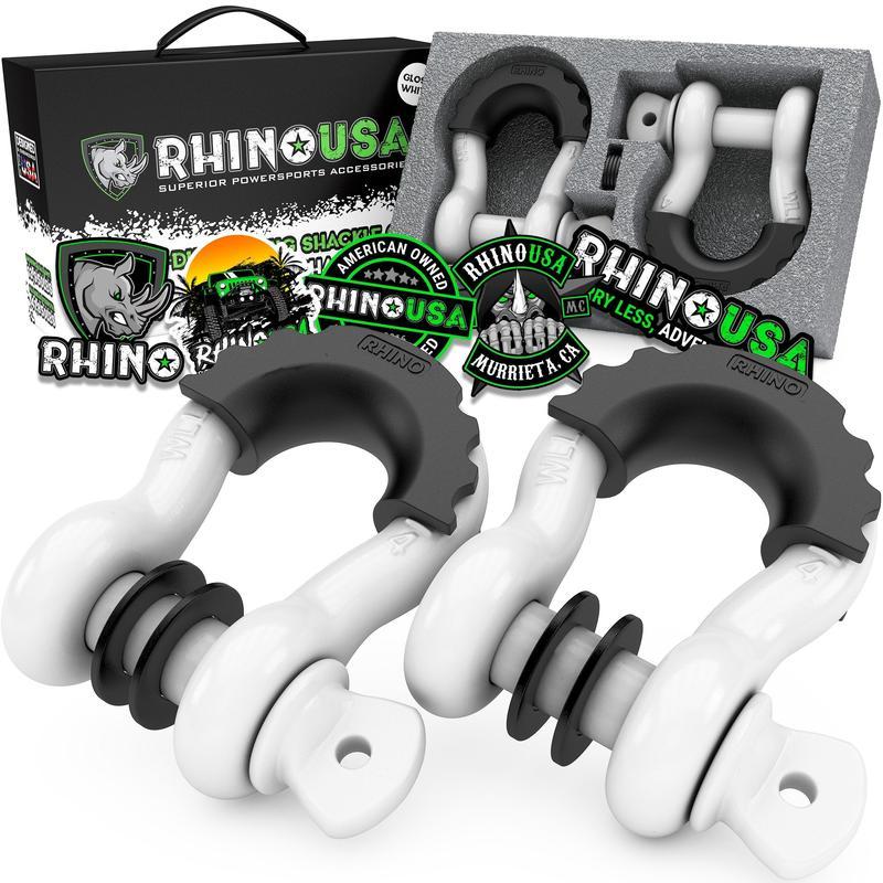 Rhino USA D Ring Shackles (2-Pack) - 41,850lb Break Strength – Heavy Duty 3/4" Clevis Shackle with 7/8 Pin for Towing & Off-Road Use - Pairs with Tow Strap for Vehicle Recovery