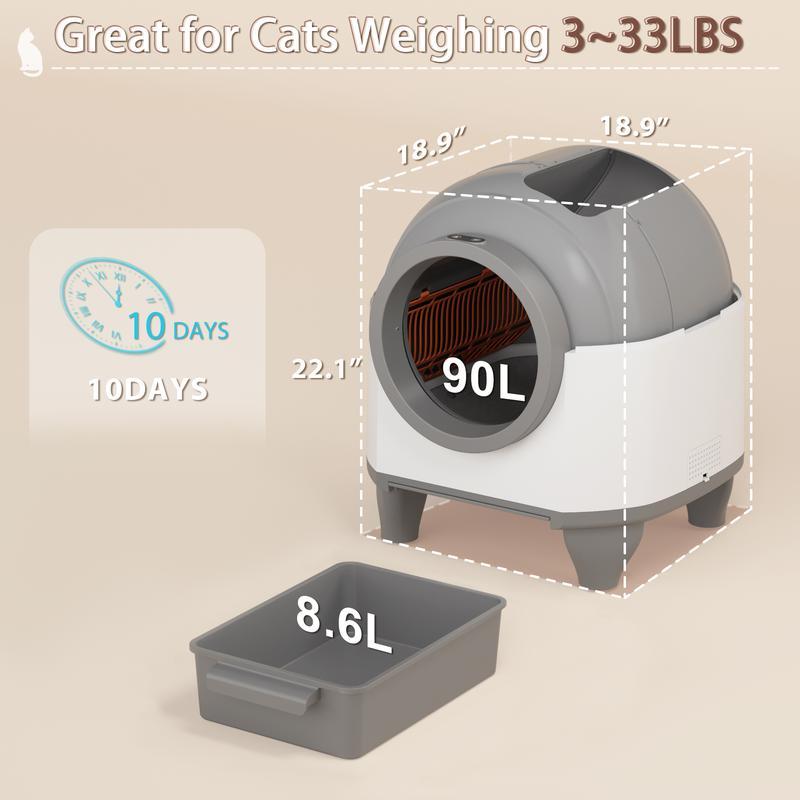 Warcat Smart Low-Noise Auto-Cleaning Litter Box 90L Self Cleaning Cat Litter Box APP-Controlled via 2.4G WiFi with 10 Smart Sensors, Safety Protection, Easy Maintenance, Easy Setup & Clean TikTokShopBlackFriday