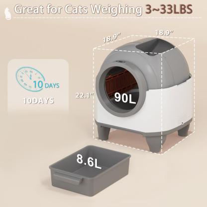 Warcat Smart Low-Noise Auto-Cleaning Litter Box 90L Self Cleaning Cat Litter Box APP-Controlled via 2.4G WiFi with 10 Smart Sensors, Safety Protection, Easy Maintenance, Easy Setup & Clean TikTokShopBlackFriday