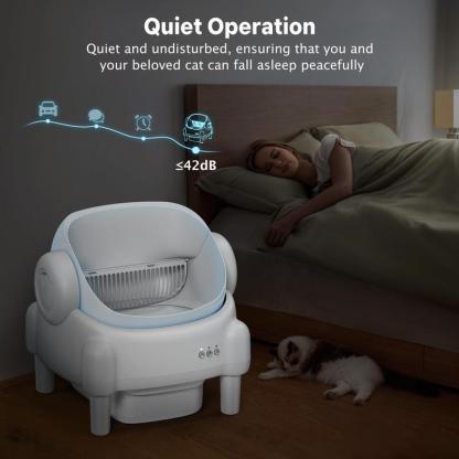 Self Cleaning Cat Litter Box,Open Top Automatic Litter Box with App Control for Multiple Cats, Safety Sensors Protection, Odor Control Includes 2 roll Liners,Large Waste Bin, Cream White