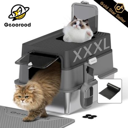 【Geoorood】Geoorood XXL Cat Litter Box Stainless Steel 20L with Lid,  XL Large Metal Litter Box High Sided Design,Anti-Urine Leakage, Include Cat Mat & Litter Scoop, NeverAbsorbsOdors, EasyCleaning, Non-Sticky#TikTokShopBlackFriday&CyberMonday