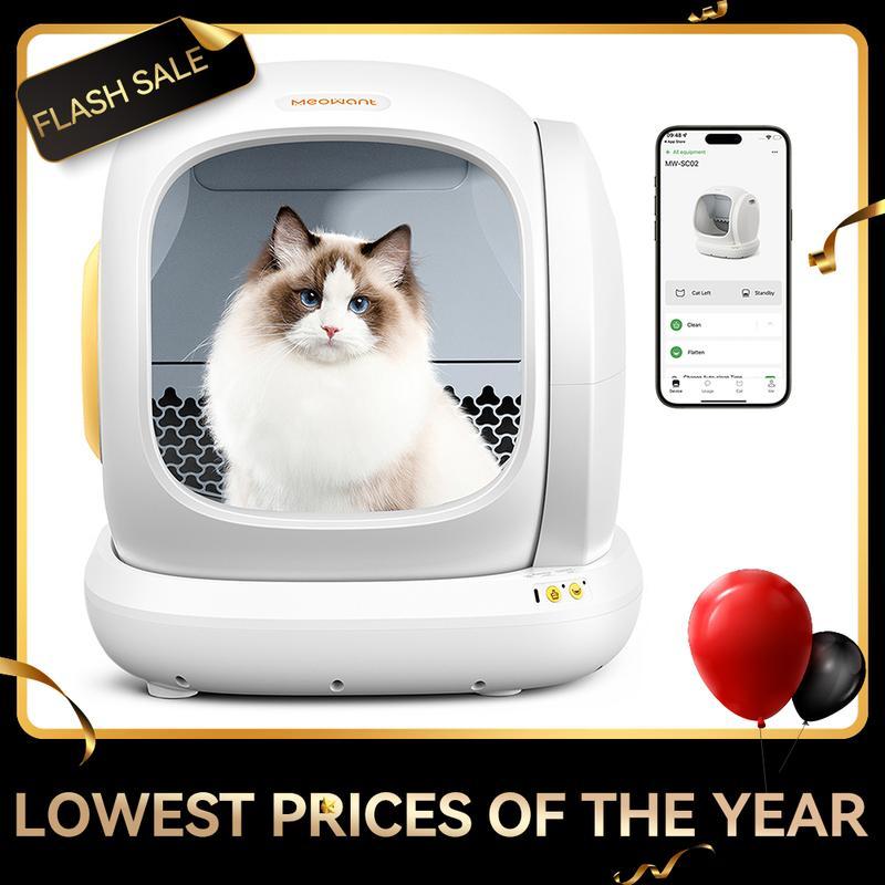 MeoWant SC02 75L Large Self-Cleaning Cat Litter Box with APP Control, Odor Removal, Anti-Pinch Design, and Easy Installation for Multiple Cats