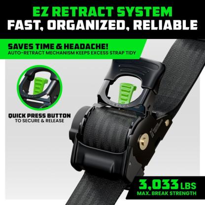 Rhino USA 2" x 10' Retractable Ratchet Straps 2- or 4-Pack - (3,033lb Break Strength) - Heavy Duty Self Retracting Tie Down Straps for Truck, Cargo Trailer