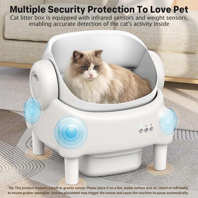 Self Cleaning Cat Litter Box,Open Top Automatic Litter Box with App Control for Multiple Cats, Safety Sensors Protection, Odor Control Includes 2 roll Liners,Large Waste Bin, Cream White