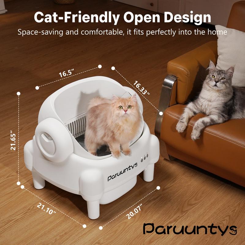 Paruuntys Self Cleaning Cat Litter Box,Open Top Automatic Litter Box with App Control for Multiple Cats, Safety Sensors Protection, Odor Control Includes 2 roll Liners,Large Waste Bin, Cream White