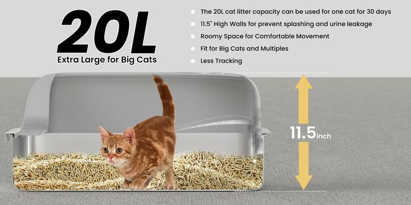 【Geoorood】Geoorood XXL Cat Litter Box Stainless Steel 20L with Lid, XL Large Metal Litter Box High Sided Design,Anti-Urine Leakage, Include Cat Mat & Litter Scoop, NeverAbsorbsOdors, EasyCleaning, Non-Sticky#TikTokShopBlackFriday&CyberMonday 【Geoorood】Geoorood XXL Cat Litter Box Stainless Steel 20L with Lid, XL Large Metal Litter Box High Sided Design,Anti-Urine Leakage, Include Cat Mat & Litter Scoop, NeverAbsorbsOdors, EasyCleaning, Non-Sticky#TikTokShopBlackFriday&CyberMonday