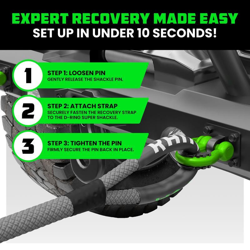 Rhino USA D Ring Shackles (2-Pack) - 41,850lb Break Strength – Heavy Duty 3/4" Clevis Shackle with 7/8 Pin for Towing & Off-Road Use - Pairs with Tow Strap for Vehicle Recovery