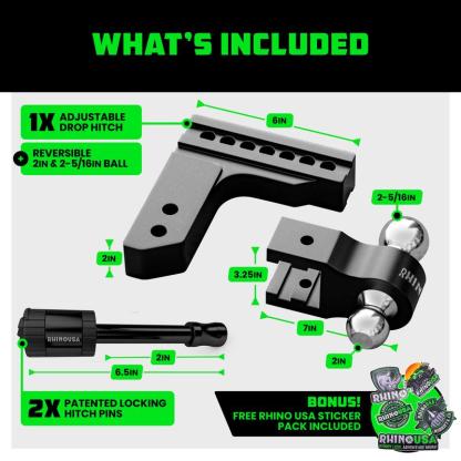 Rhino USA Adjustable Trailer Hitch 2 inch Receiver - Heavy Duty Aluminum Drop Hitch with 12,500lb GTW Towing Capacity for Hauling Heavy Trucks, RV, Trailer, Camper