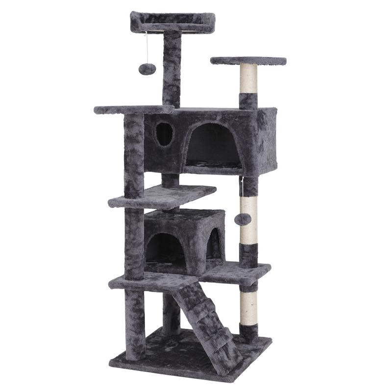 55" Multi-Tier Cat Tree Condo with Plush Perches, Sisal Scratching Posts, and 2 Cozy Hideaways
