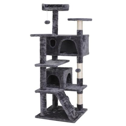 55" Multi-Tier Cat Tree Condo with Plush Perches, Sisal Scratching Posts, and 2 Cozy Hideaways