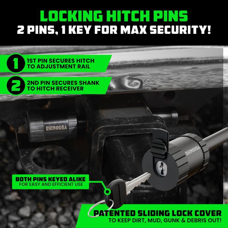 Rhino USA Adjustable Trailer Hitch 2 inch Receiver - Heavy Duty Aluminum Drop Hitch with 12,500lb GTW Towing Capacity for Hauling Heavy Trucks, RV, Trailer, Camper