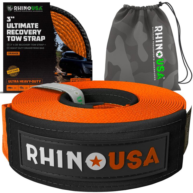 Rhino USA Recovery Tow Strap (3" x 20') 31,518lb Break Strength - Heavy Duty Emergency Recovery Strap Tow Rope for Offroad 4x4 Use for Truck, UTV, ATV Car Accessories