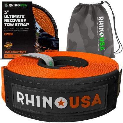 Rhino USA Recovery Tow Strap (3" x 20') 31,518lb Break Strength - Heavy Duty Emergency Recovery Strap Tow Rope for Offroad 4x4 Use for Truck, UTV, ATV Car Accessories