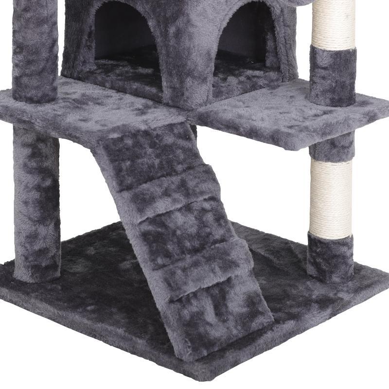 55" Multi-Tier Cat Tree Condo with Plush Perches, Sisal Scratching Posts, and 2 Cozy Hideaways