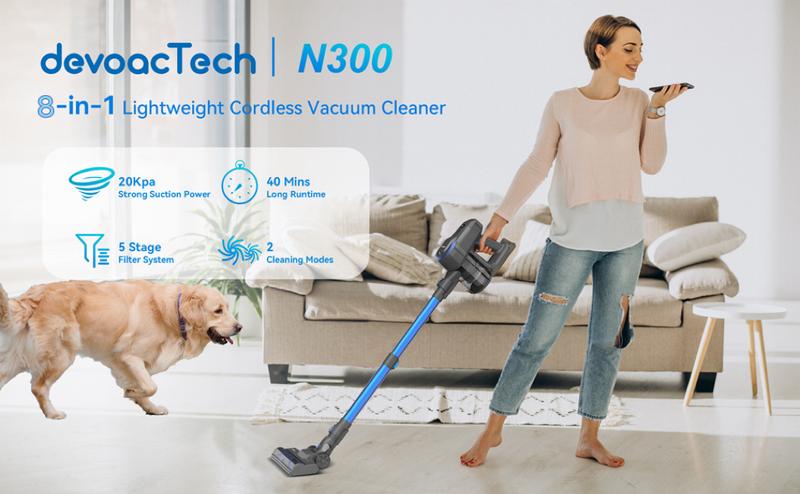 [TikTokShopBlackFriday] Devoac Cordless Vacuum Cleaner,Ultra-Lightweight Stick Cleaner with 2200mAh Battery, Up to 40 mins Runtime - Powerful Stick vacuums for Home & Car Cleaning