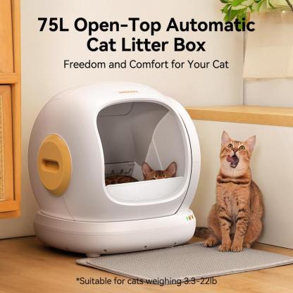 MeoWant SC02 75L Large Self-Cleaning Cat Litter Box with APP Control, Odor Removal, Anti-Pinch Design, and Easy Installation for Multiple Cats