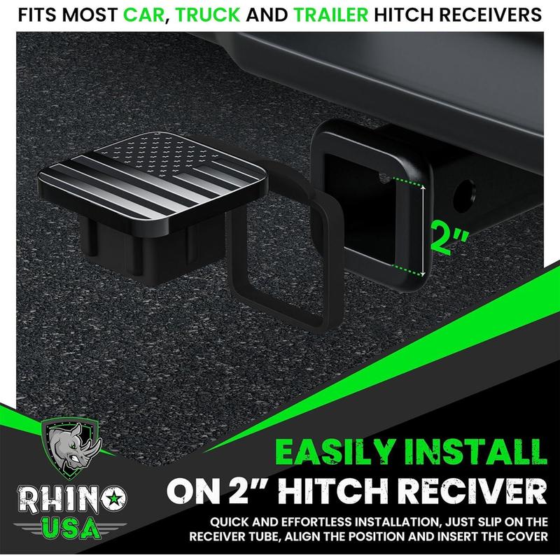 Rhino USA American Flag Trailer Hitch Cover for 2 Inch Receivers - Protects Tow Hitch Covers from Dust, Water, Mud and Snow for Trucks, Jeep, Tacoma