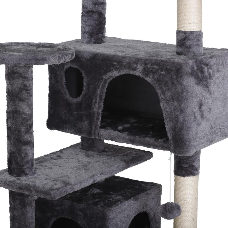 55" Multi-Tier Cat Tree Condo with Plush Perches, Sisal Scratching Posts, and 2 Cozy Hideaways