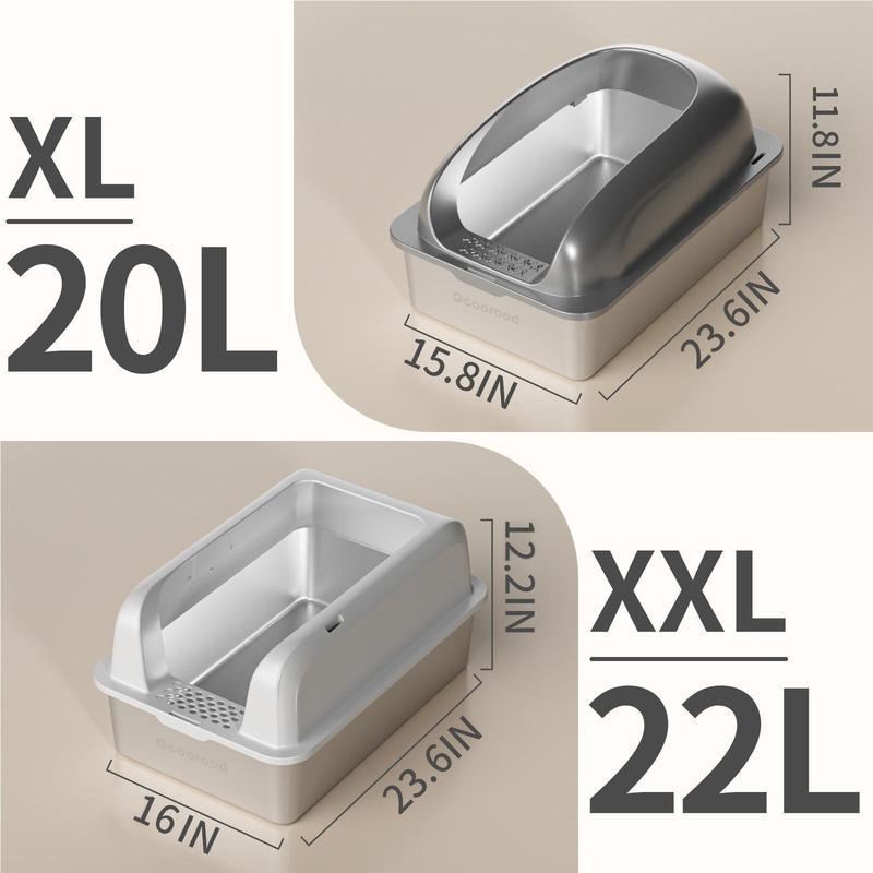 【Geoorood】Geoorood XXL Cat Litter Box Stainless Steel 20L with Lid,  XL Large Metal Litter Box High Sided Design,Anti-Urine Leakage, Include Cat Mat & Litter Scoop, NeverAbsorbsOdors, EasyCleaning, Non-Sticky#TikTokShopBlackFriday&CyberMonday