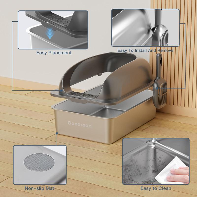 【Geoorood】Geoorood XXL Cat Litter Box Stainless Steel 20L with Lid,  XL Large Metal Litter Box High Sided Design,Anti-Urine Leakage, Include Cat Mat & Litter Scoop, NeverAbsorbsOdors, EasyCleaning, Non-Sticky#TikTokShopBlackFriday&CyberMonday