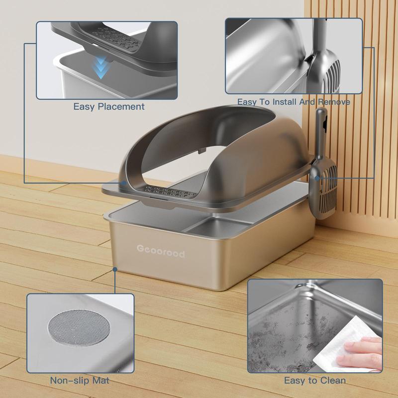 【Geoorood】Geoorood XXL Cat Litter Box Stainless Steel 20L with Lid,  XL Large Metal Litter Box High Sided Design,Anti-Urine Leakage, Include Cat Mat & Litter Scoop, NeverAbsorbsOdors, EasyCleaning, Non-Sticky#TikTokShopBlackFriday&CyberMonday